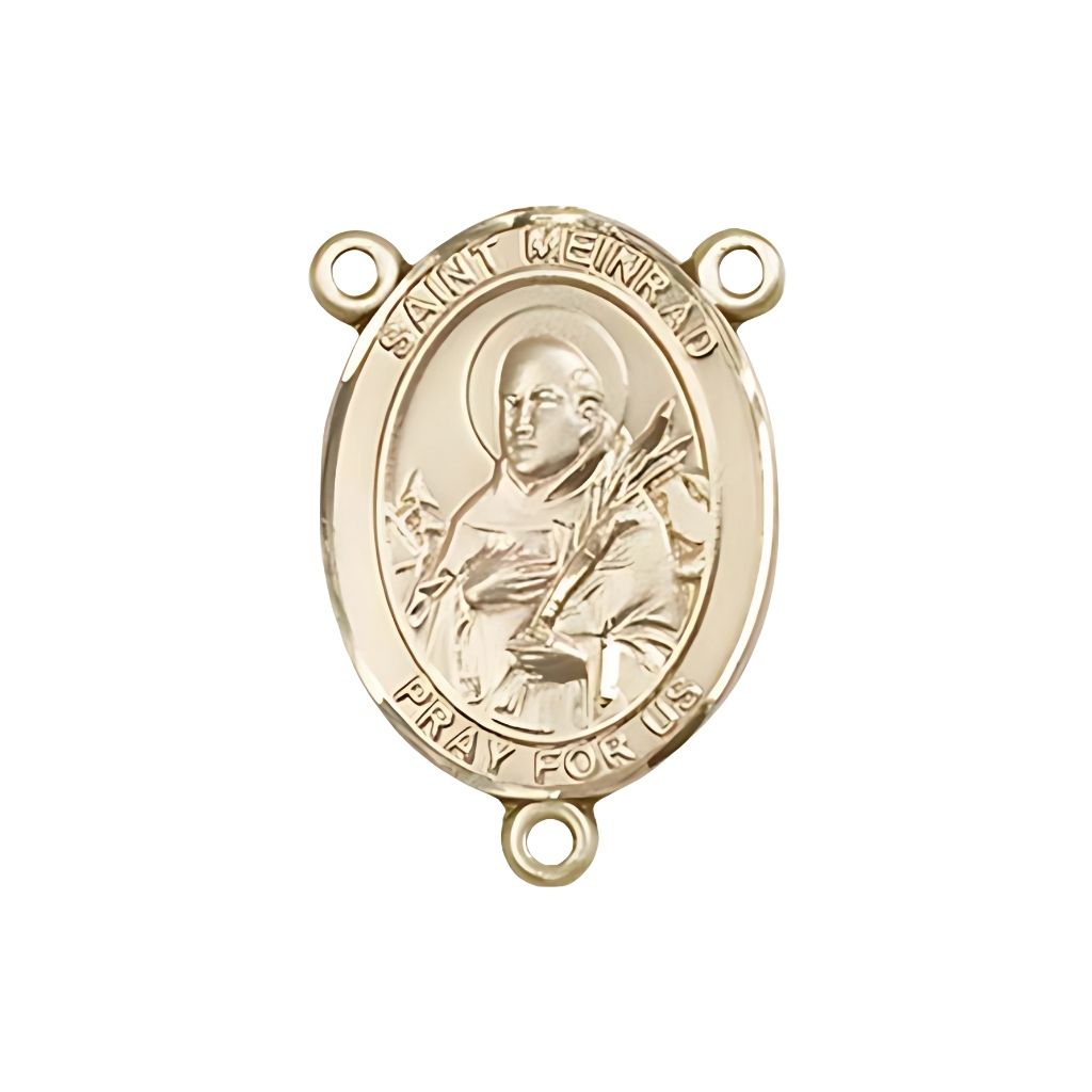 Bliss St. Meinrad of Einsiedeln Engravable Gold Rosary Centerpiece, 3/4-inch