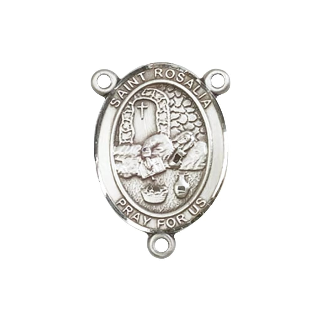 Bliss St. Rosalia Engravable Silver Rosary Centerpiece, Measures 3/4-inch by 1/2-inch