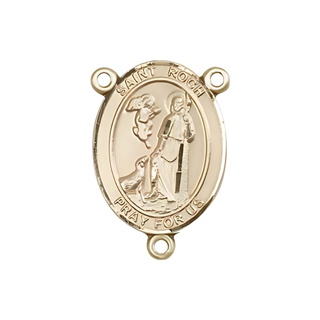 Bliss St. Roch Engravable Gold Rosary Centerpiece, Measures 3/4-inch tall by 1/2-inch wide