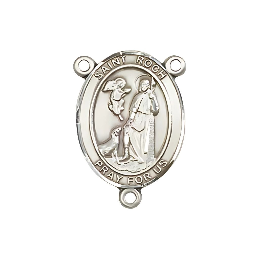 Bliss St. Roch Engravable Silver Rosary Centerpiece, Measures 3/4-inch tall by 1/2-inch wide