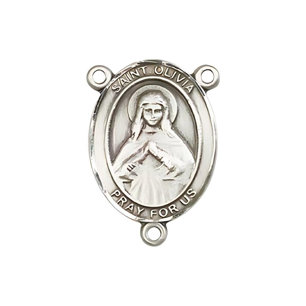 Bliss St. Olivia Engravable Silver Rosary Centerpiece, Measures 3/4-inch tall by 1/2-inch wide