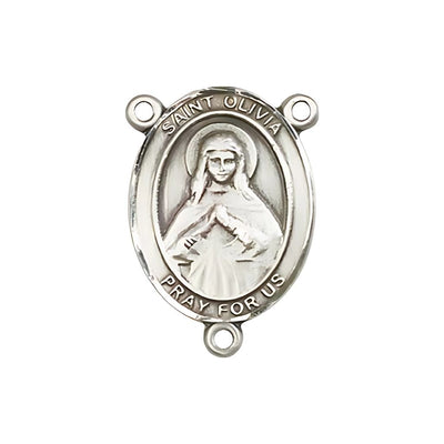 St. Olivia Engravable Silver Rosary Centerpiece, Measures 3/4-inch tall by 1/2-inch wide, Bliss Manufacturing