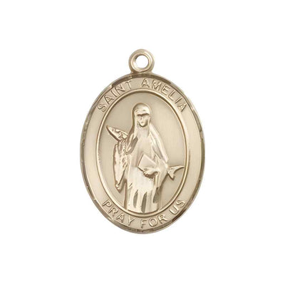 Medium Saint Amelia 14kt Gold Oval Medal Pendant comes with Deluxe Gift Box | Bliss Manufacturing