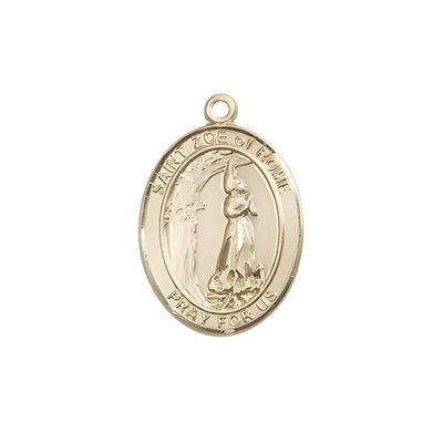St. Zoe of Rome 14kt Gold Oval Medal Pendant, Medal Measures 3/4-inch tall by 1/2-inch wide, Bliss Manufacturing