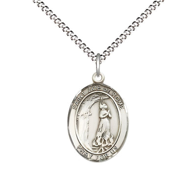 St. Zoe of Rome Pewter Oval Medal with Rhodium-plated Chain, Medal Measures 3/4-inch tall by 1/2-inch wide, Bliss Manufacturing