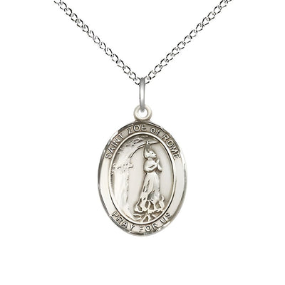 St. Zoe of Rome Sterling Silver Oval Engravable Medal with Sterling Curb Chain, Medal Measures 3/4-inch tall by 1/2-inch wide, Bliss Manufacturing