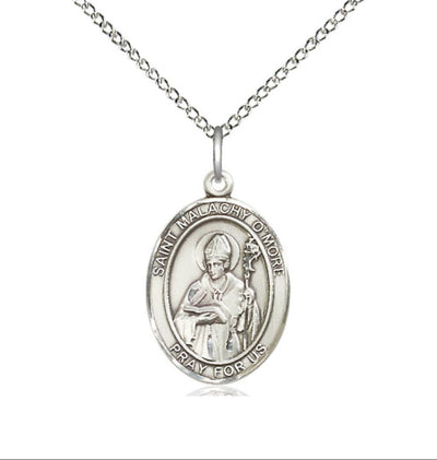 Medium Pewter St Malachy O'More Catholic Patron Saint Medal with Plated Chain, Bliss Manufacturing