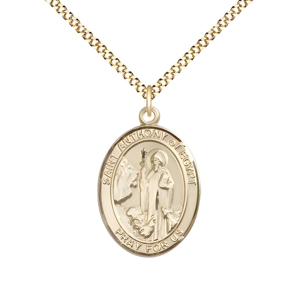 Medium Saint Anthony of Egypt 14kt Gold-filled Oval Medal Pendant with Gold-plated Curb Chain in Deluxe Gift Box | Bliss Manufacturing