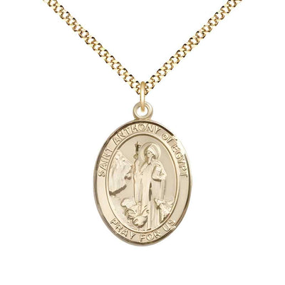 Medium Saint Anthony of Egypt 14kt Gold-filled Oval Medal Pendant with Gold-plated Curb Chain in Deluxe Gift Box | Bliss Manufacturing
