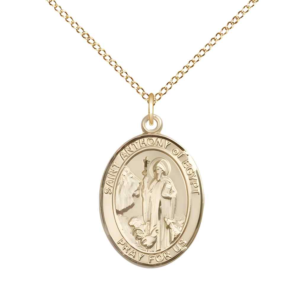 Medium Saint Anthony of Egypt 14kt Gold-filled Oval Medal Pendant with Gold-filled Curb Chain in Deluxe Gift Box | Bliss Manufacturing