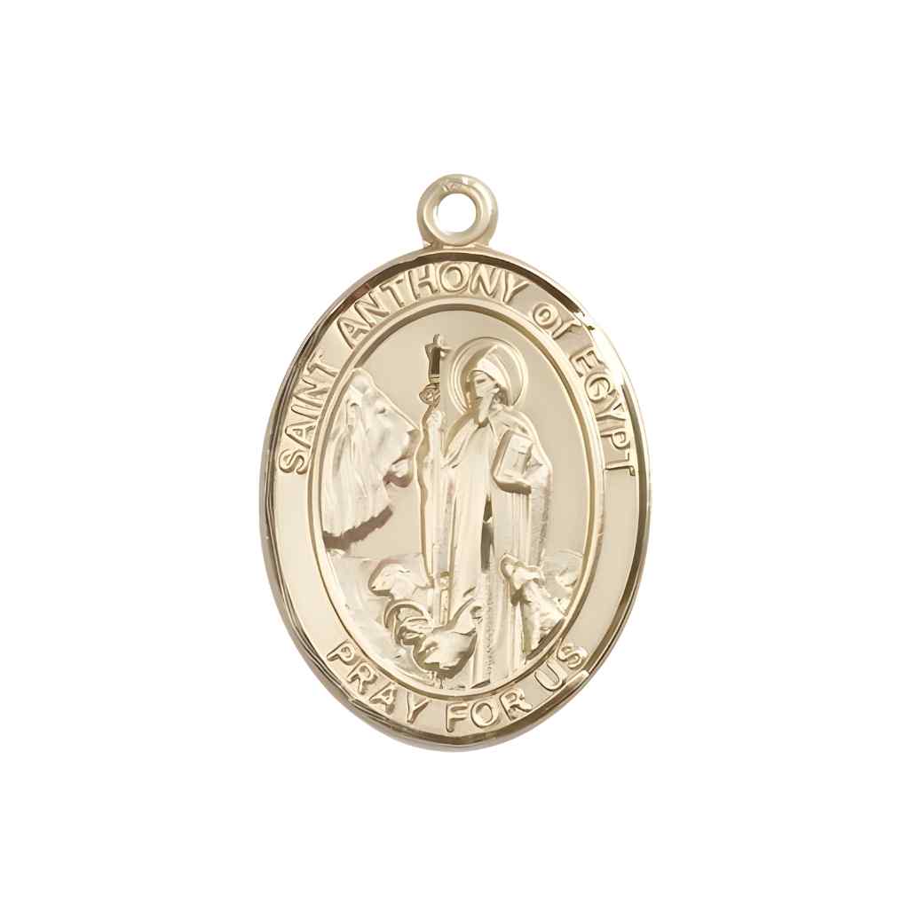 Medium Saint Anthony of Egypt 14kt Gold Oval Medal Pendant comes in Deluxe Gift Box | Bliss Manufacturing