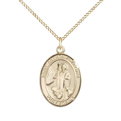 Medium Saint Anthony of Egypt 14kt Gold Oval Medal Pendant with 14kt Gold Curb Chain in Deluxe Gift Box | Bliss Manufacturing