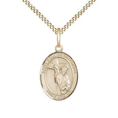 St. Paul of the Cross 14kt Gold-filled Oval Medal Pendant with Gold-plated Chain, Measures 3/4-inch tall by 1/2-inch wide. Deluxe Gift Box, Bliss Manufacturing