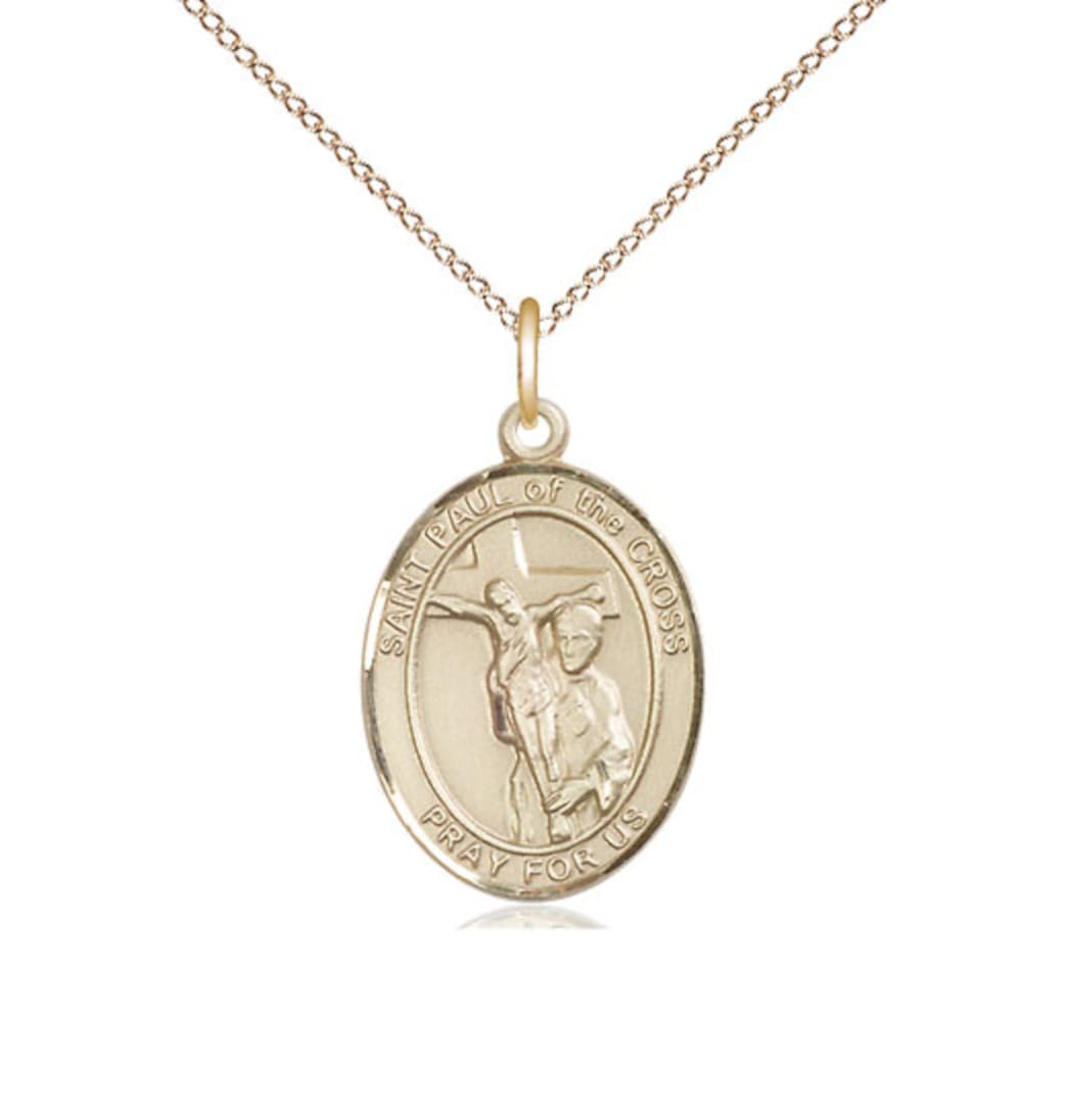 Bliss Medium 14kt Gold Filled St Paul of the Cross Pendant on a Gold Filled Light Curb Chain,