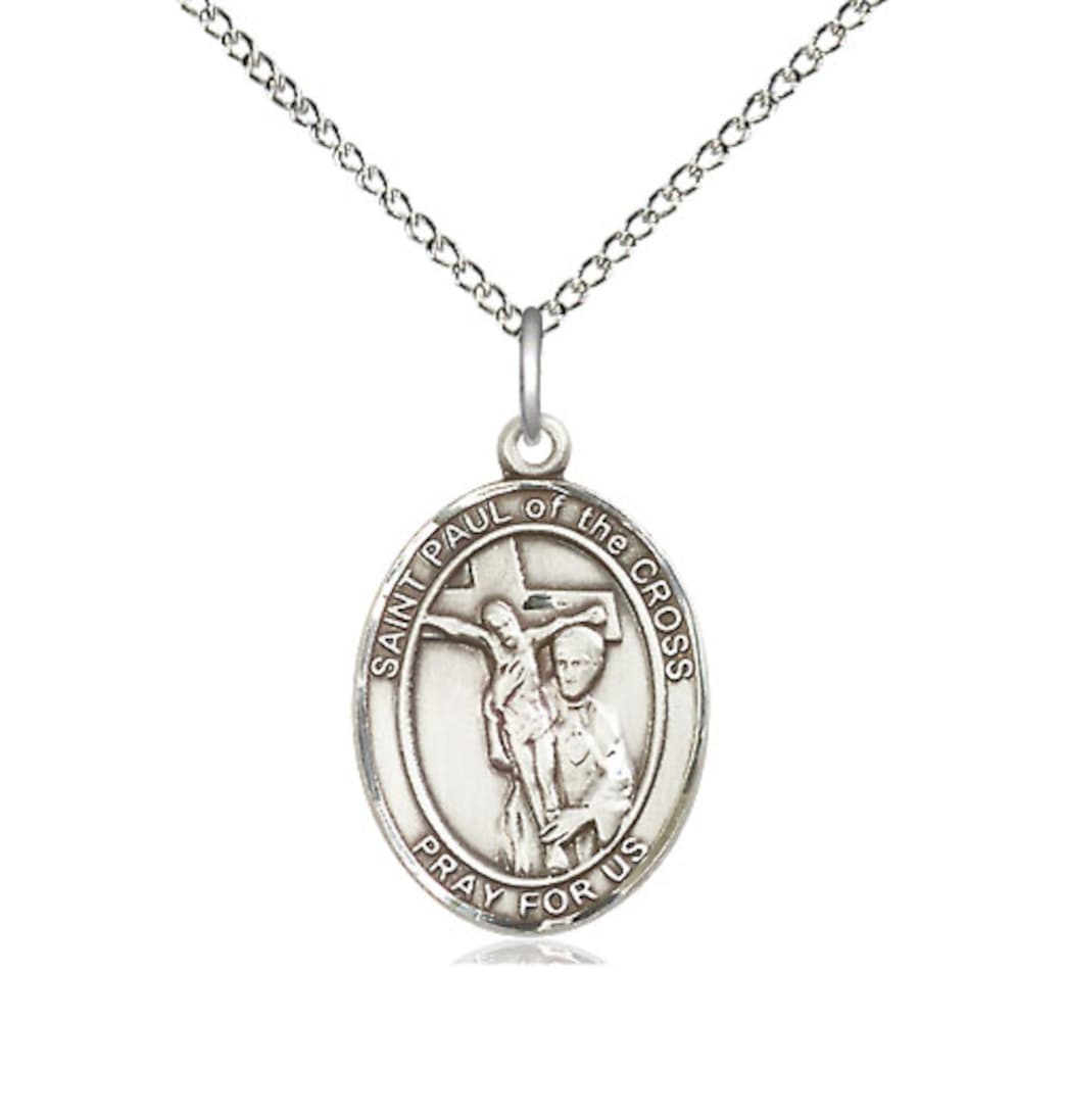 Bliss Sterling Silver St Paul of the Cross Pendant on a Sterling Silver Light Curb Chain,