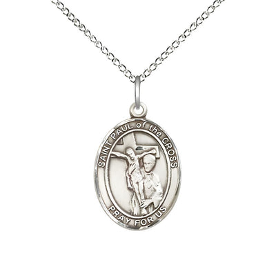 St. Paul of the Cross Sterling Silver Oval Medal Pendant with Sterling Chain, Measures 3/4-inch tall by 1/2-inch wide. Deluxe Gift Box, Bliss Manufacturing