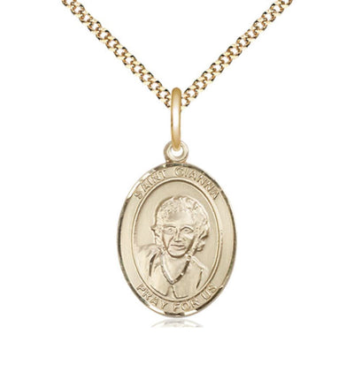 St Gianna Beretta Molla Gold Filled Oval Medium Medal Necklace with Gold-Plated Chain, Bliss Manufacturing