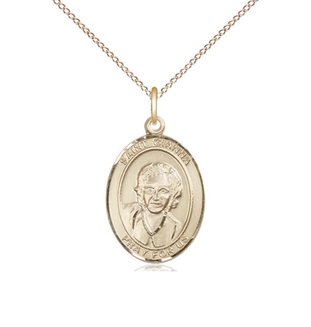 Bliss St Gianna Beretta Molla Gold Filled Oval Medium  Medal Necklace with Gold-filled Chain,