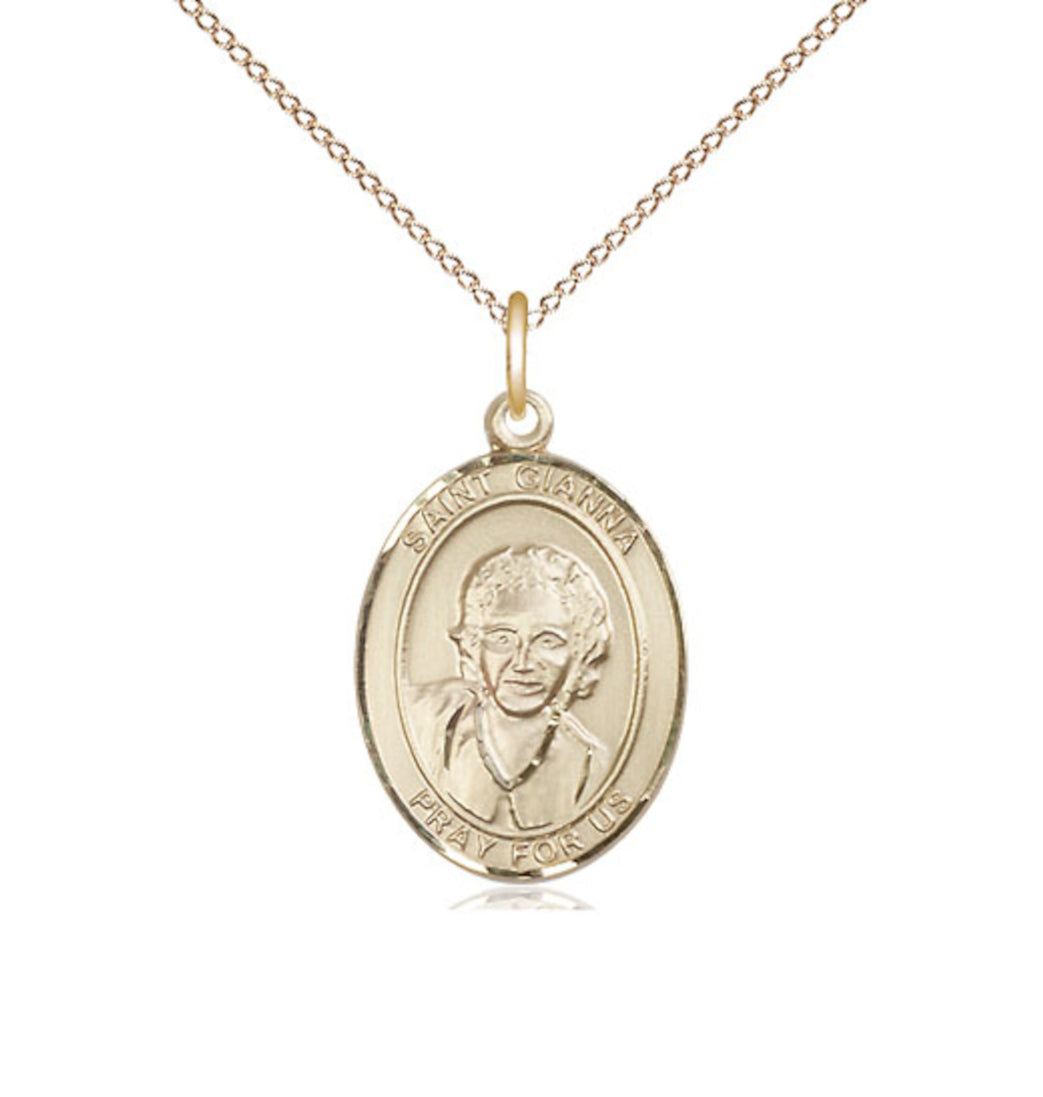 Bliss Manufacturing St Gianna Beretta Molla 14kt Gold Oval Medium Medal with 14kt Gold Chain,