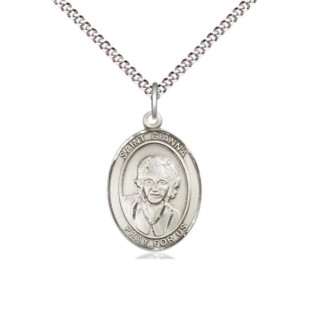 Bliss St Gianna Beretta Molla Pewter Oval Medium Medal Necklace with Chain,