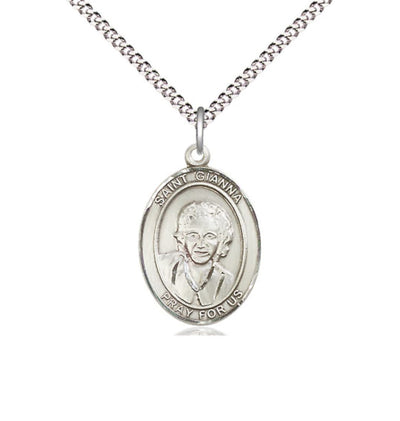 St Gianna Beretta Molla Sterling Silver Oval Medium Medal Necklace with Plated Chain, Bliss Manufacturing
