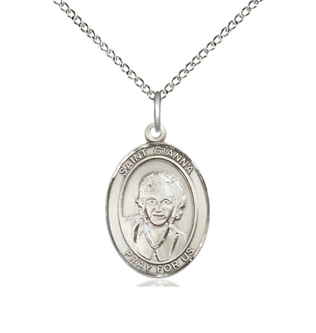 Bliss St Gianna Beretta Molla Sterling Silver Oval Medium Medal Necklace with Sterling Chain,