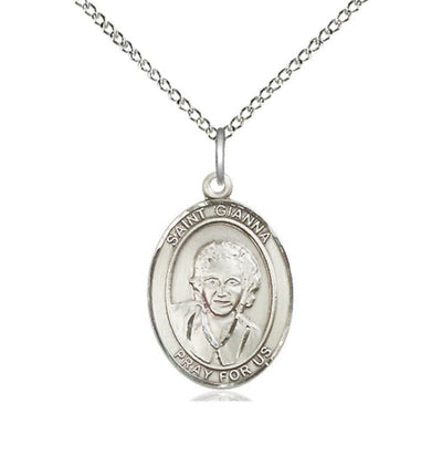 St Gianna Beretta Molla Sterling Silver Oval Medium Medal Necklace with Sterling Chain, Bliss Manufacturing