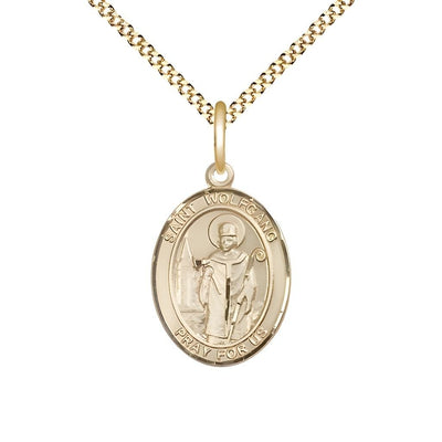 St. Wolfgang 14kt Gold-filled Oval Medal Pendant with Gold-plated Chain, Measures 3/4-inch tall by 1/2-inch wide, Bliss Manufacturing