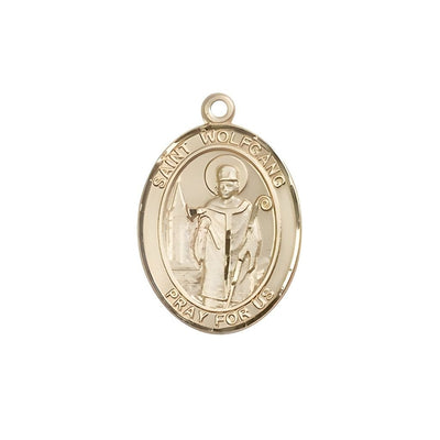 St. Wolfgang 14kt Gold Oval Medal Pendant, Measures 3/4-inch tall by 1/2-inch wide, Bliss Manufacturing