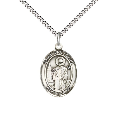 St. Wolfgang Pewter Oval Medal Pendant with Rhodium-plated Chain, Measures 3/4-inch tall by 1/2-inch wide, Bliss Manufacturing