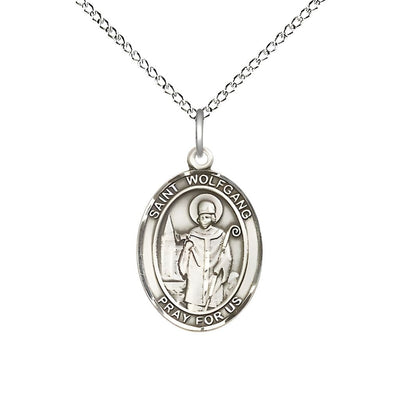 St. Wolfgang Sterling Silver Oval Medal Pendant with Sterling Silver Chain, Measures 3/4-inch tall by 1/2-inch wide, Bliss Manufacturing