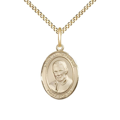 St. Luigi Orione 14kt Gold-filled Oval Medal Pendant with Gold-plated Chain, Measures 3/4-inch tall by 1/2-inch wide, Bliss Manufacturing