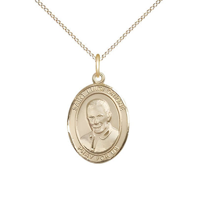 St. Luigi Orione 14kt Gold-filled Oval Medal Pendant with Gold-filled Chain, Measures 3/4-inch tall by 1/2-inch wide, Bliss Manufacturing