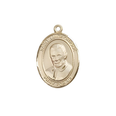 St. Luigi Orione 14kt Gold Oval Medal Pendant, Measures 3/4-inch tall by 1/2-inch wide, Bliss Manufacturing