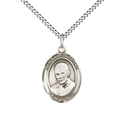 St. Luigi Orione Pewter Oval Medal Pendant with Rhodium-plated Chain, Measures 3/4-inch tall by 1/2-inch wide, Bliss Manufacturing