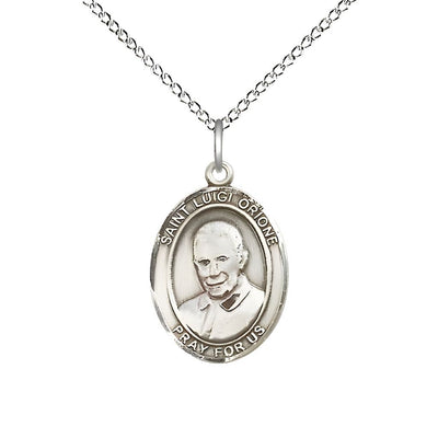 St. Luigi Orione Sterling Silver Oval Medal Pendant with Sterling Chain, Measures 3/4-inch tall by 1/2-inch wide, Bliss Manufacturing