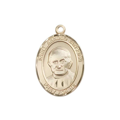 Medium Saint Arnold Janssen 14kt Gold Oval Medal Pendant comes in Deluxe Gift Box | Bliss Manufacturing