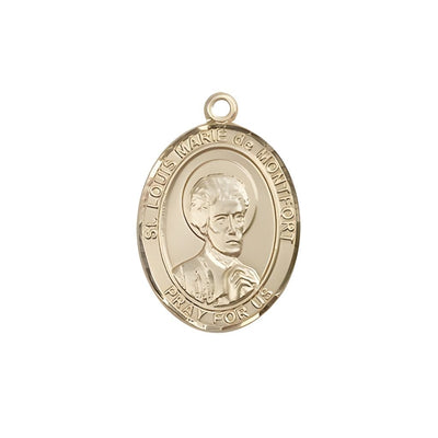 St. Louis Marie de Montfort 14kt Gold Oval Medal Pendant, Measures 3/4-inch tall by 1/2-inch wide, Bliss Manufacturing