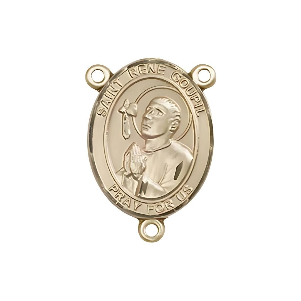 Bliss St. Rene Goupil Engravable Gold Rosary Centerpiece, Measures 3/4-inch tall by 1/2-inch wide