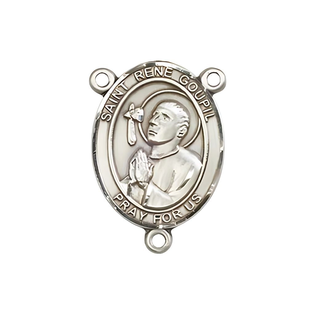 Bliss St. Rene Goupil Engravable Silver Rosary Centerpiece, Measures 3/4-inch tall by 1/2-inch wide