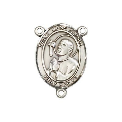 St. Rene Goupil Engravable Silver Rosary Centerpiece, Measures 3/4-inch tall by 1/2-inch wide, Bliss Manufacturing