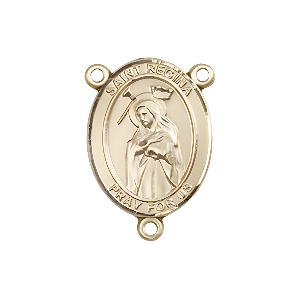 Bliss St. Regina Engravable Gold Rosary Centerpiece, Measures 3/4-inch tall by 1/2-inch wide
