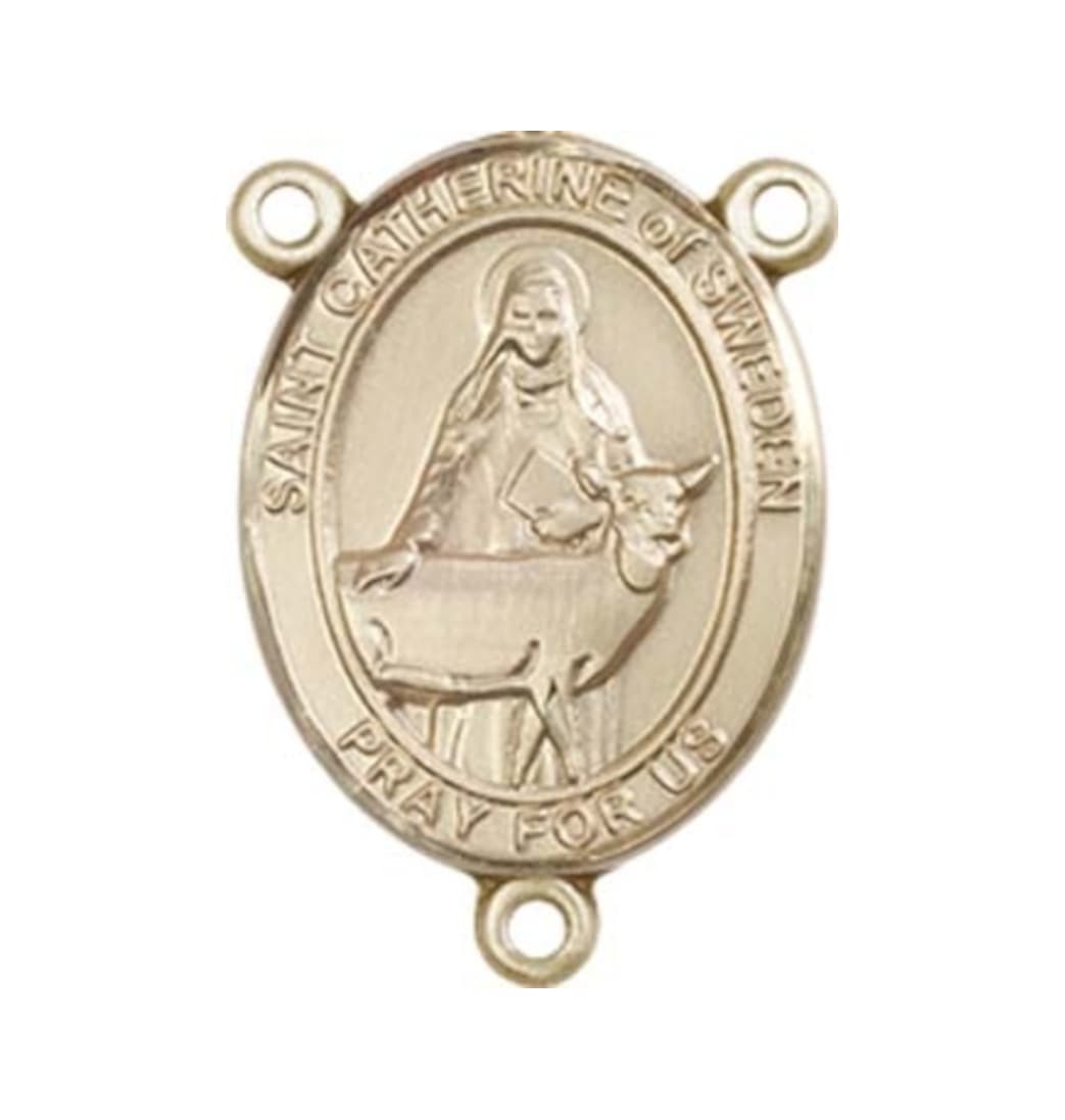 Bliss St Catherine of Sweden Engravable Gold Center Rosary Part,