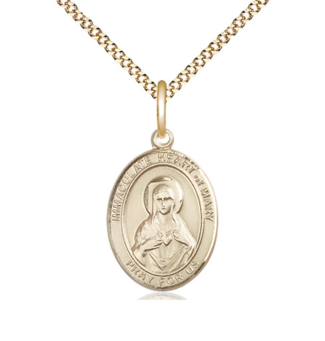 Bliss Immaculate Heart of Mary Gold-filled Oval Engravable Medium Medal Necklace Gold-plated Chain,