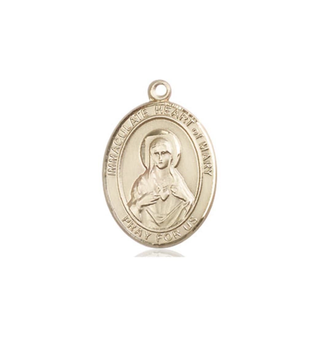 Bliss Immaculate Heart of Mary 14kt Gold Engravable Oval Medium Medal Pendant,