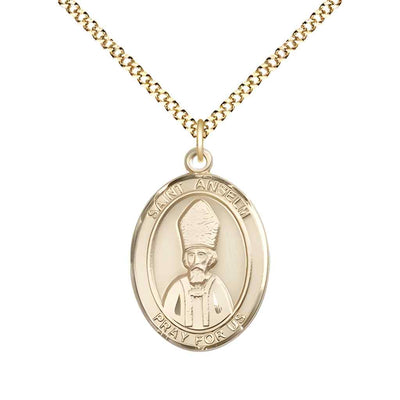 Medium Saint Anselm of Canterbury 14kt Gold-filled Oval Medal Pendant with Gold-plated Curb Chain with Deluxe Gift Box | Bliss Manufacturing