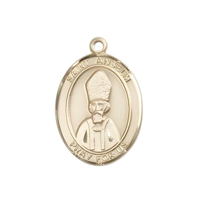 Medium Saint Anselm of Canterbury 14kt Gold Oval Medal Pendant comes with Deluxe Gift Box | Bliss Manufacturing