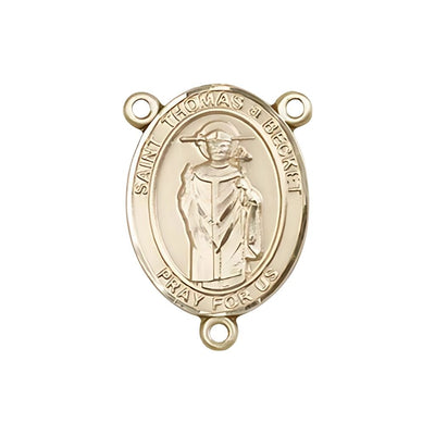 St. Thomas A Becket Engravable Gold Rosary Centerpiece, Measures 3/4-inch tall by 1/2-inch wide, Bliss Manufacturing