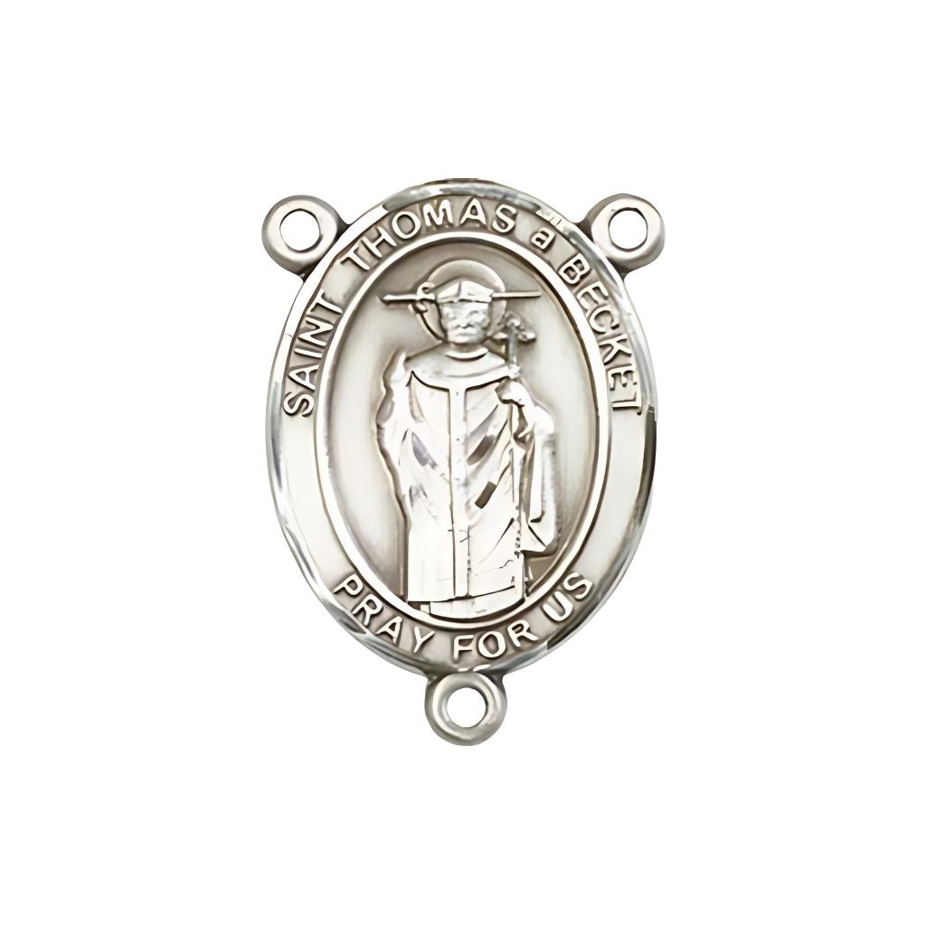 Bliss St. Thomas A Becket Engravable Silver Rosary Centerpiece, Measures 3/4-inch tall by 1/2-inch wide