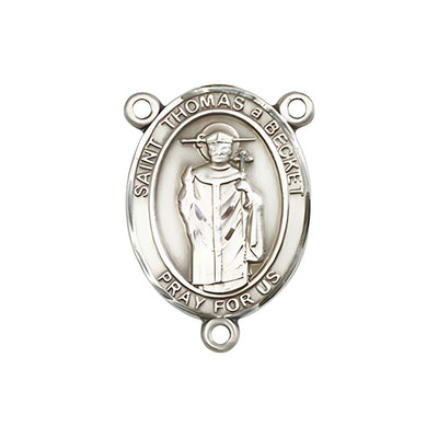 St. Thomas A Becket Engravable Silver Rosary Centerpiece, Measures 3/4-inch tall by 1/2-inch wide, Bliss Manufacturing